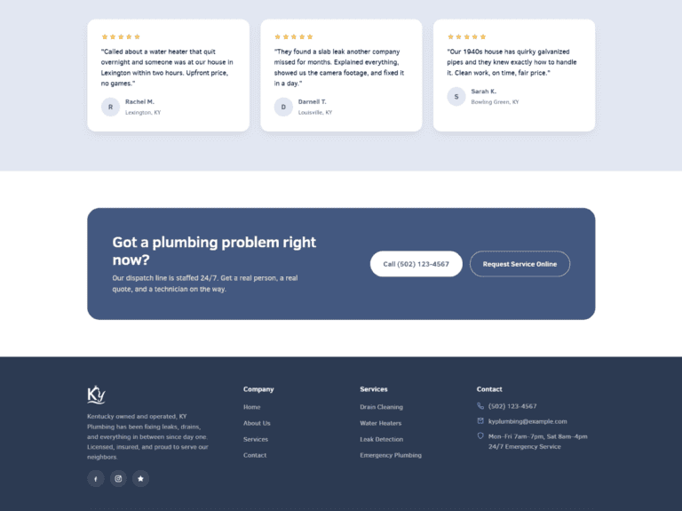 KY Plumbing website showcase featuring professional web design, branding, and service-focused layout