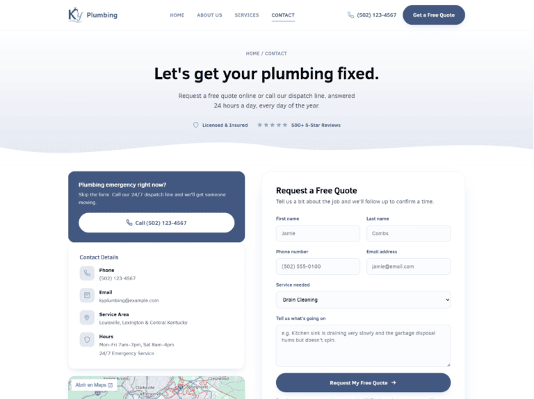 KY Plumbing website showcase featuring professional web design, branding, and service-focused layout