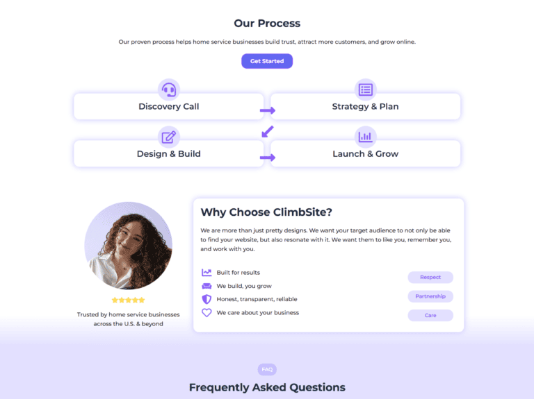 ClimbSite website homepage showcasing modern web design, branding, and digital solutions