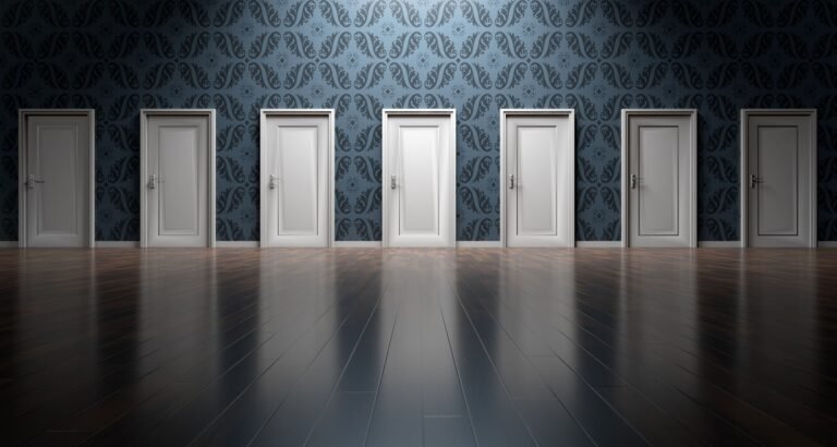 Multiple doors representing decision making and choosing the right path.