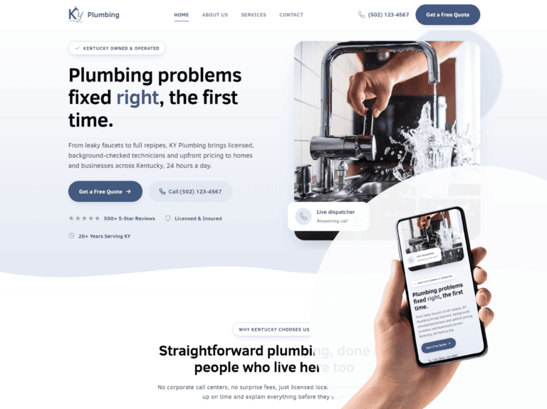 KY Plumbing website showcase featuring professional web design, branding, and service-focused layout